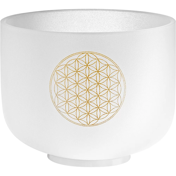 Campana Tibetana in Quarzo Bianco 8" Flower of Life, Nota Do#